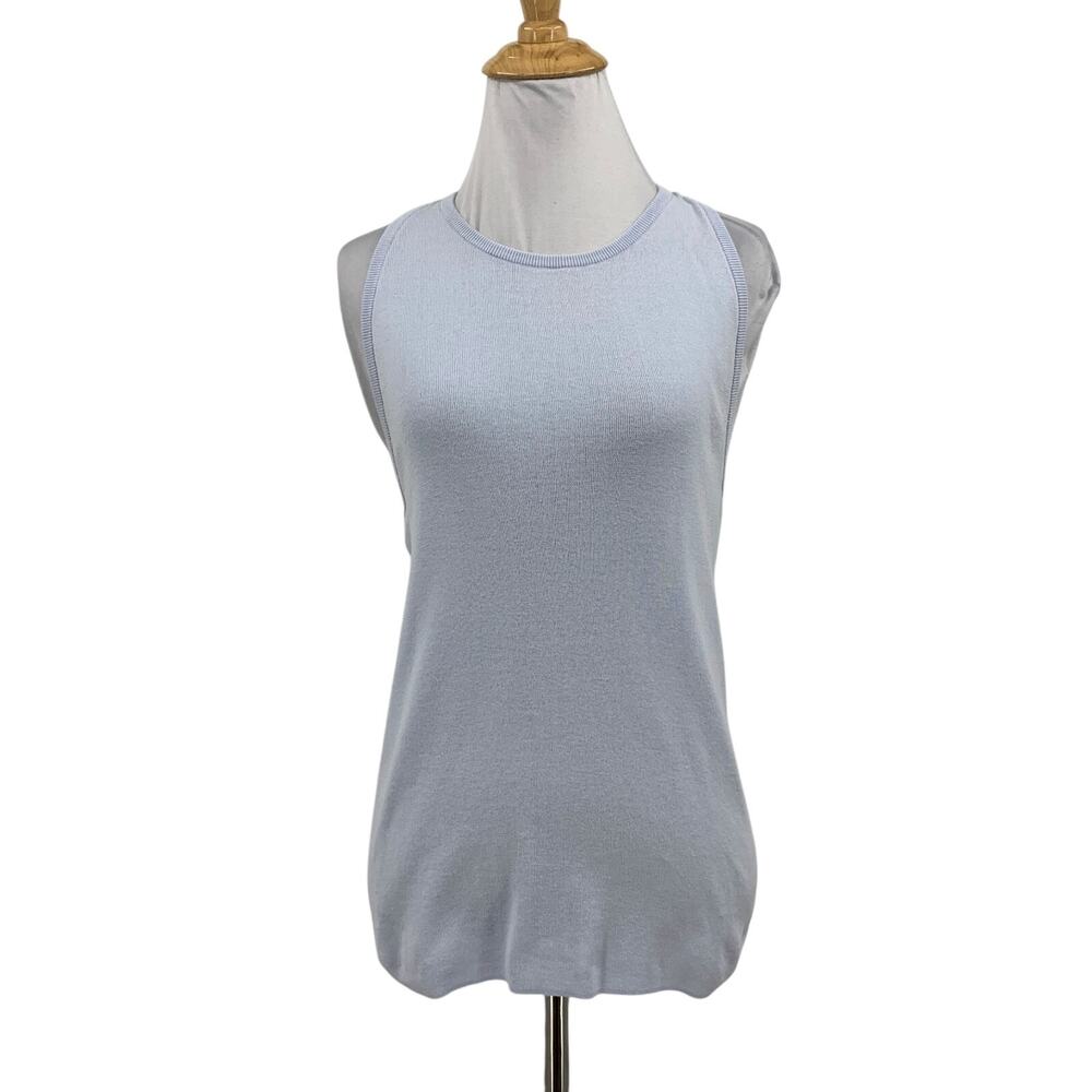 ALC Tank Top Women Large Periwinkle Knit Ribbed Trim Sleeveless Cotton Racerback